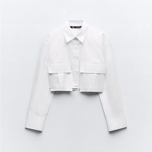 Zara White Utility Cropped Jacket